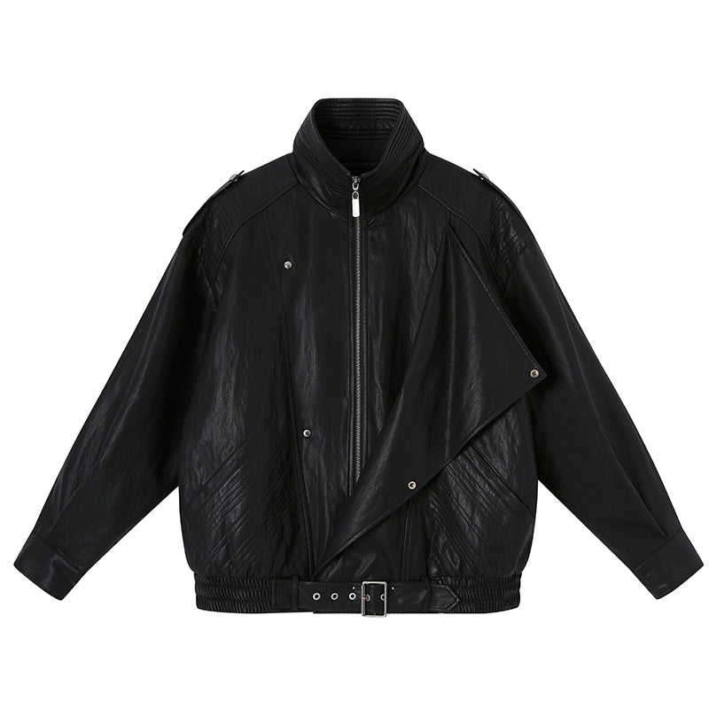 DIDDI MODA Retro Quilted Pu Biker Jacket With Oversize Collar