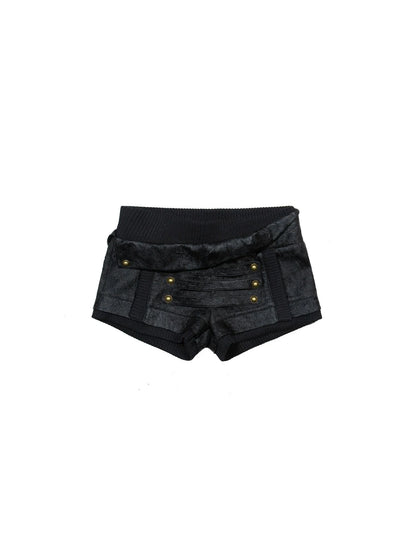 Ariadnaw Punk Rock Low Rise Leather Shorts With Wool Leg Warmers