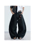 Peoplesense Unisex Black Wide Leg Scimitar Jeans Loose Fit Casual Pants