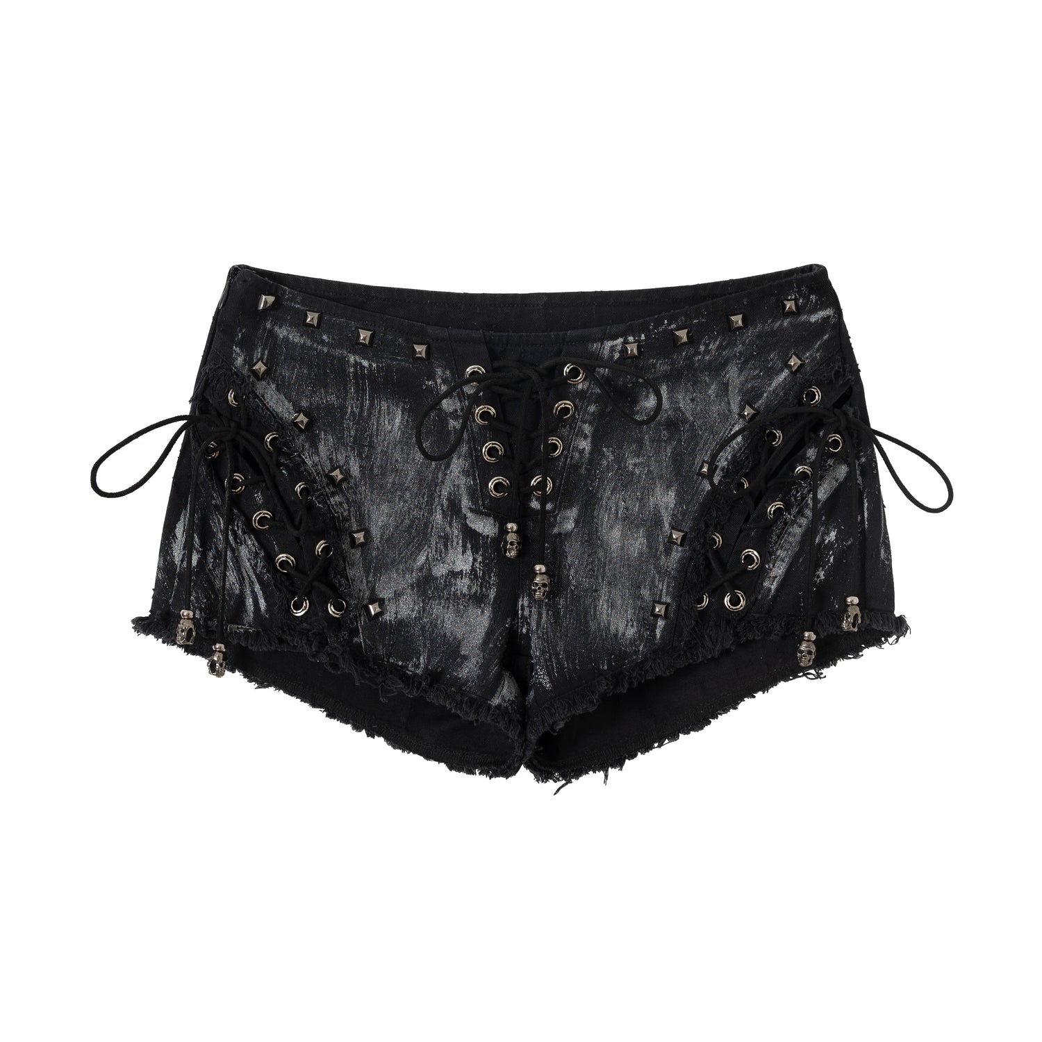 NO ROMANCE Vintage Punk Street Grunge Distressed Low-Rise Shorts