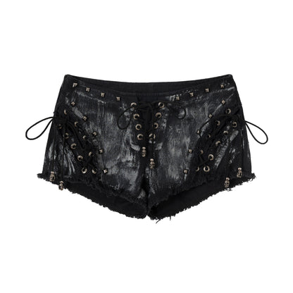 NO ROMANCE Vintage Punk Street Grunge Distressed Low-Rise Shorts