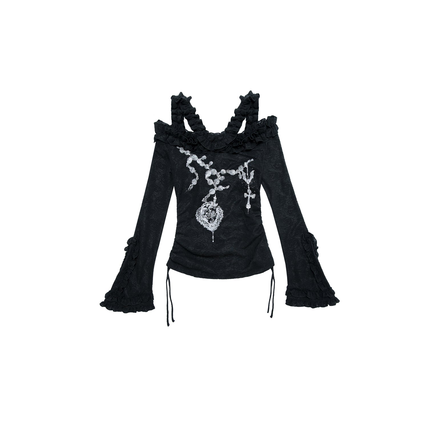 NO ROMANCE禁忌浪漫 Vintage Reversible Off-Shoulder Bell Sleeve Knit T-Shirt