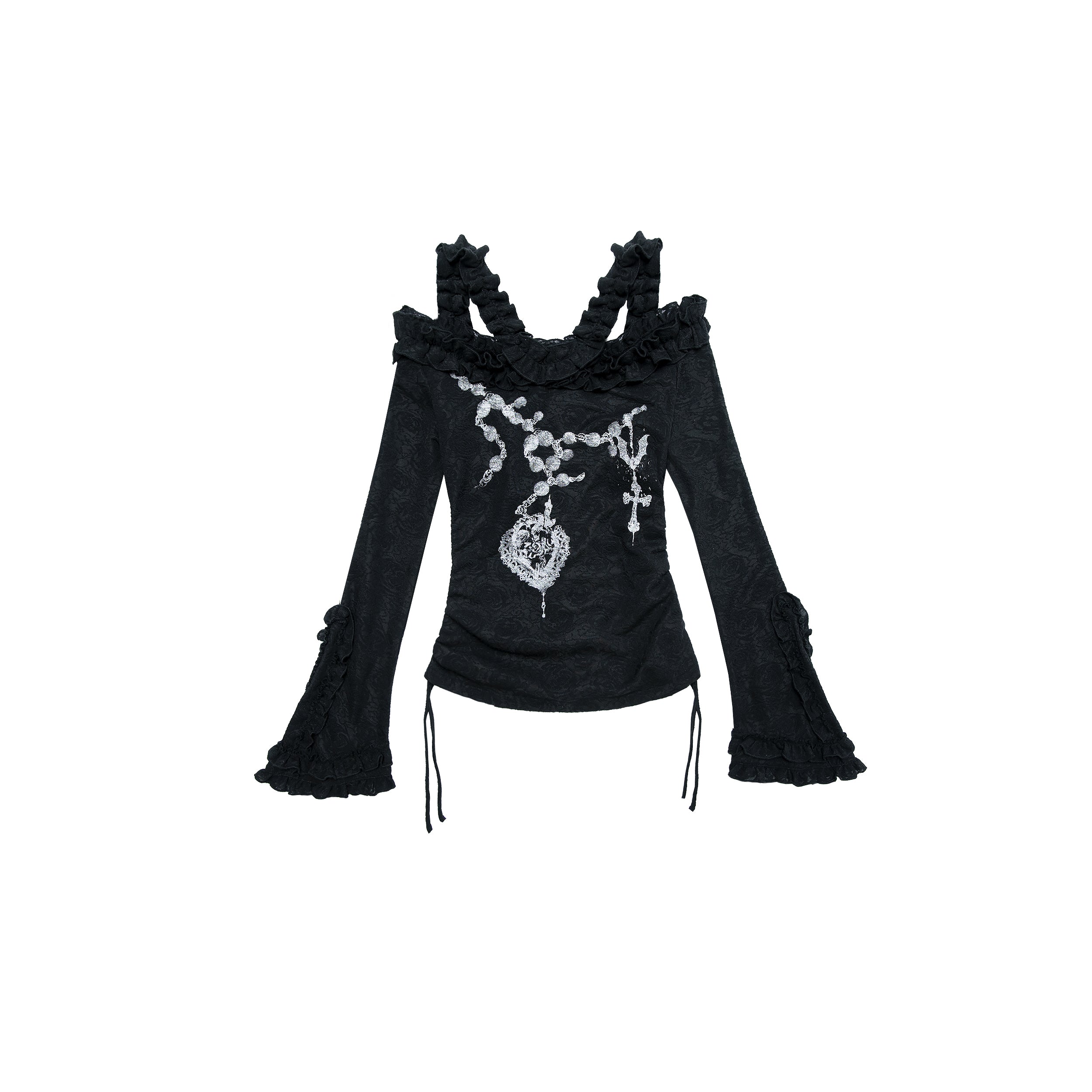 NO ROMANCE禁忌浪漫 Vintage Reversible Off-Shoulder Bell Sleeve Knit T-Shirt