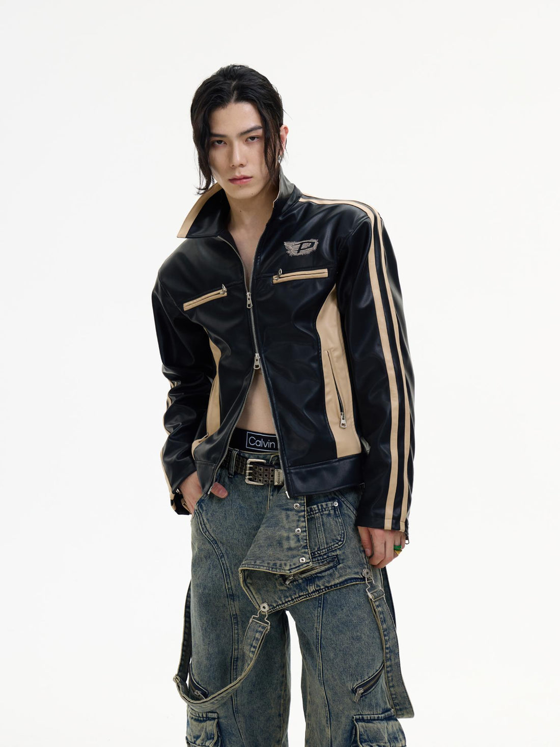 Peoplesense Vintage Brown Embroidered Motorcycle Pu Jacket Unisex Retro Fit