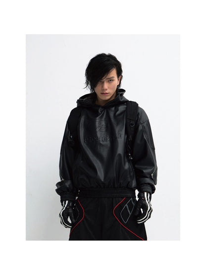 Peoplesense 3D Embossed PU Leather Hooded Unisex Jacket