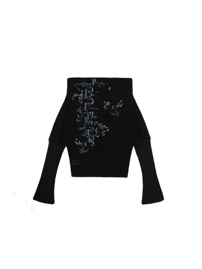 ARIADNAw Punk Retro Single Line Collar Graphic Print Stretch Top
