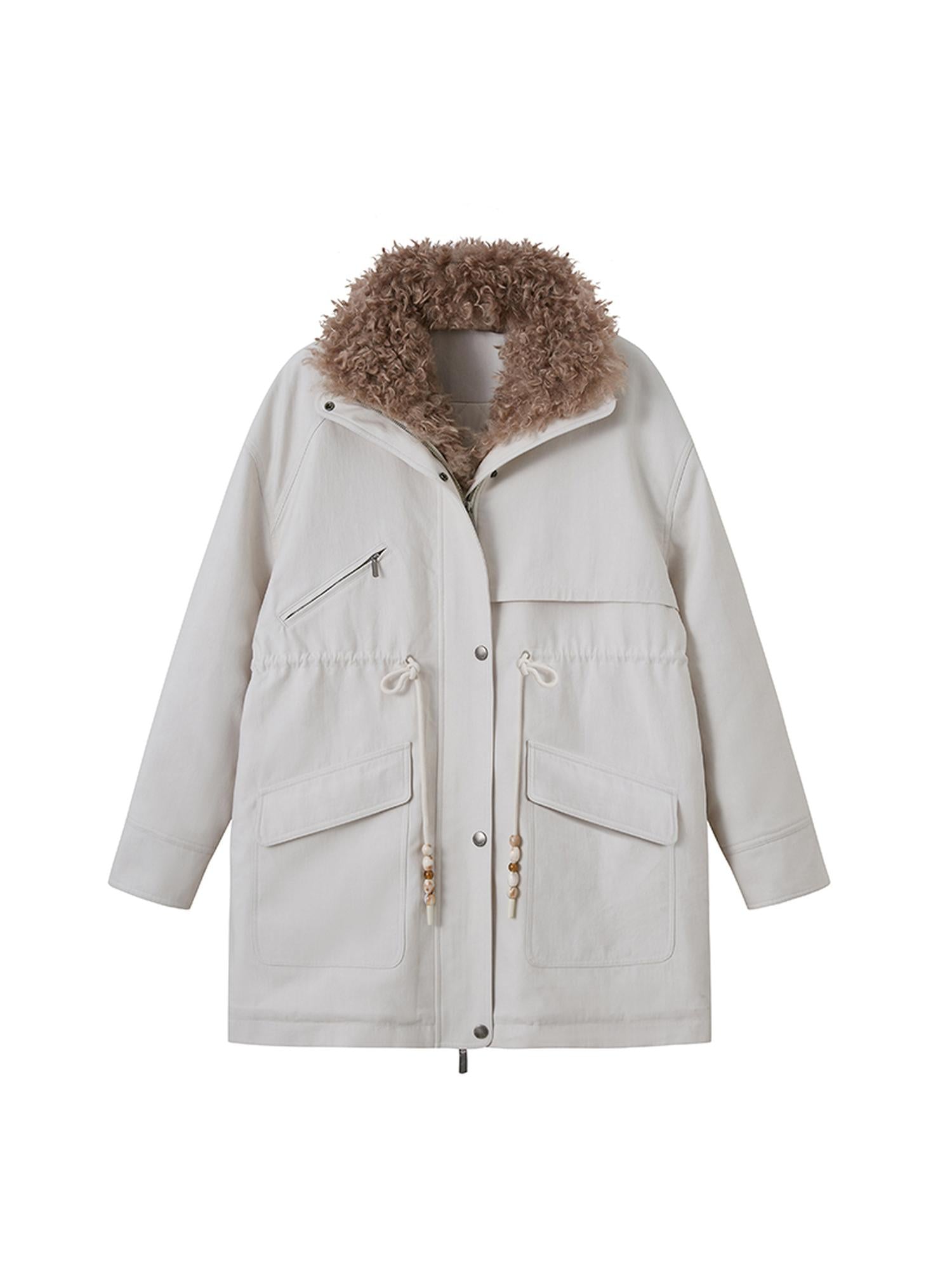DIDDI MODA Longline Quilted Parka With Fur Trim Relaxed Fit