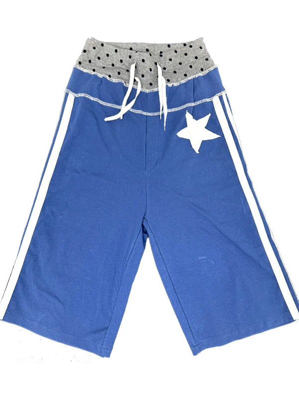 Loose Star Drawstring Joggers Wide Leg Cropped Pants