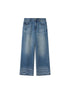 DIDDI MODA Vintage Washed Straight Jeans With 3 D Whisker Embroidery