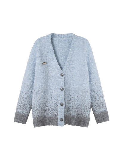 DIDDI MODA Starry Gradient V Neck Wool Cardigan