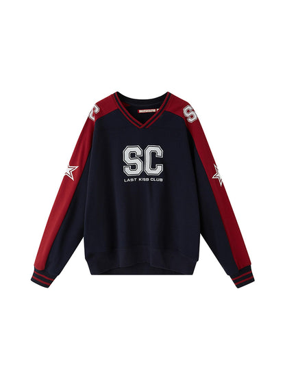 SweetChilling Oversize Rugby Embroidered Print Fleece Hoodie