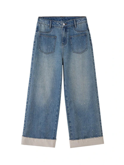 Silver Frayed Hem Straight Jeans