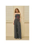 Fringed Embroidered Waist Gathered Striped Bustier Pants Set