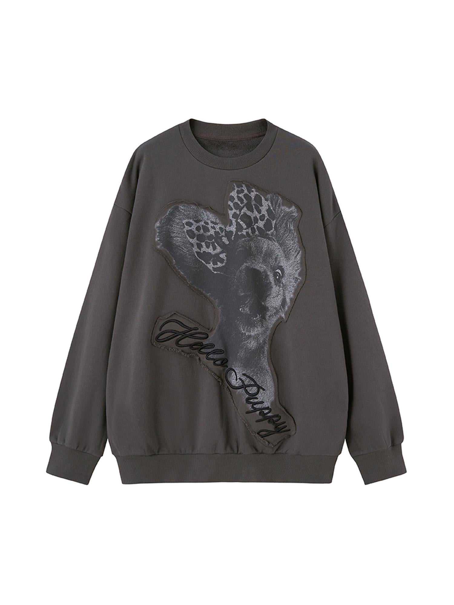 DIDDI MODA Leopard Print Puppy Patch Embroidered Hoodie