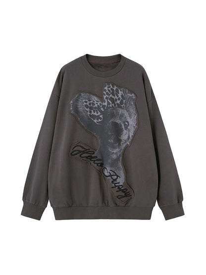 DIDDI MODA Leopard Print Puppy Patch Embroidered Hoodie