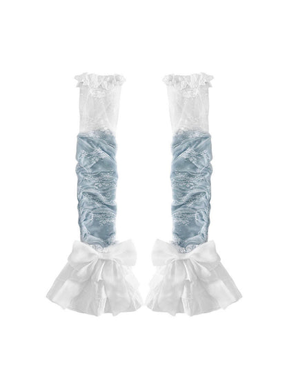 WSW WUSHENWU Lace Trim Bow Leg Warmers Thigh High Socks