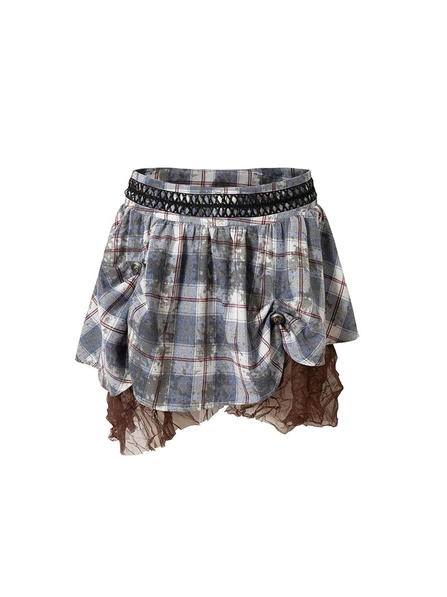 NO ROMANCE Vintage Punk Gothic Plaid Puffy Skirt