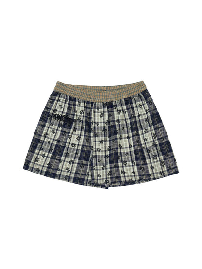 Peoplesense All Over Print Contrast Check Cotton Shorts Loose Fit