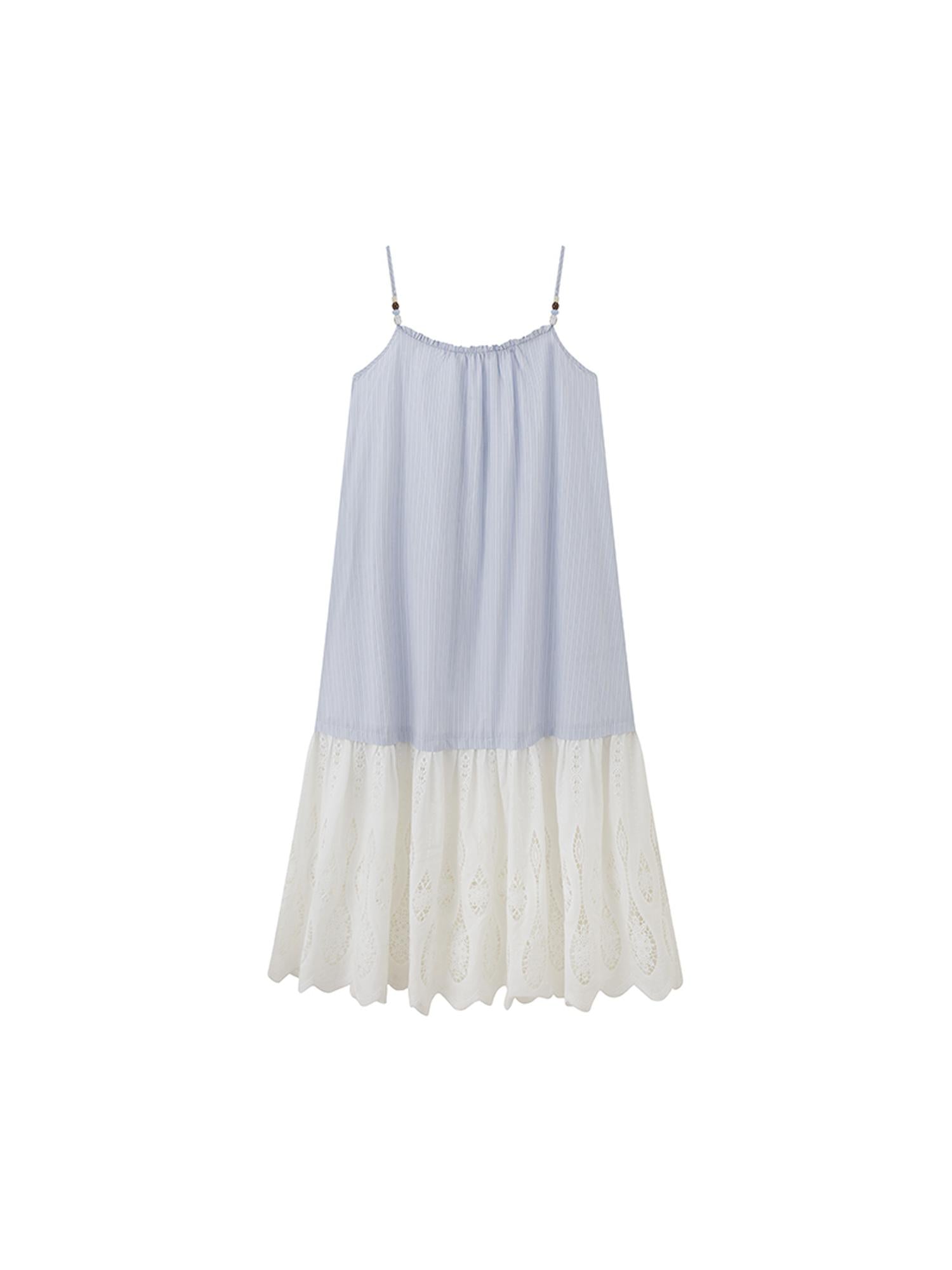 DIDDI MODA Romantic Lace Trim Floral Embroidery A Line Summer Dress