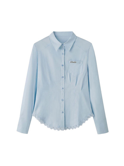 DIDDI MODA Elegant Lace Trimmed Polo Shirt With Waist Defining Fit