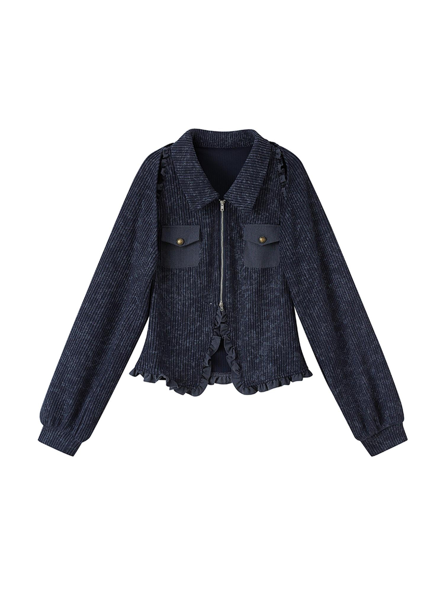 DIDDI MODA Retro Polo Knit Vest Cape Set Autumn Chic