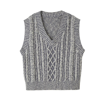 DIDDI MODA Classic Cable Knit V Neck Sweater Vest