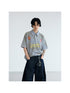 PEOPLESENSE Striped Dirty Wash Resin Button Polo Tee Loose Fit