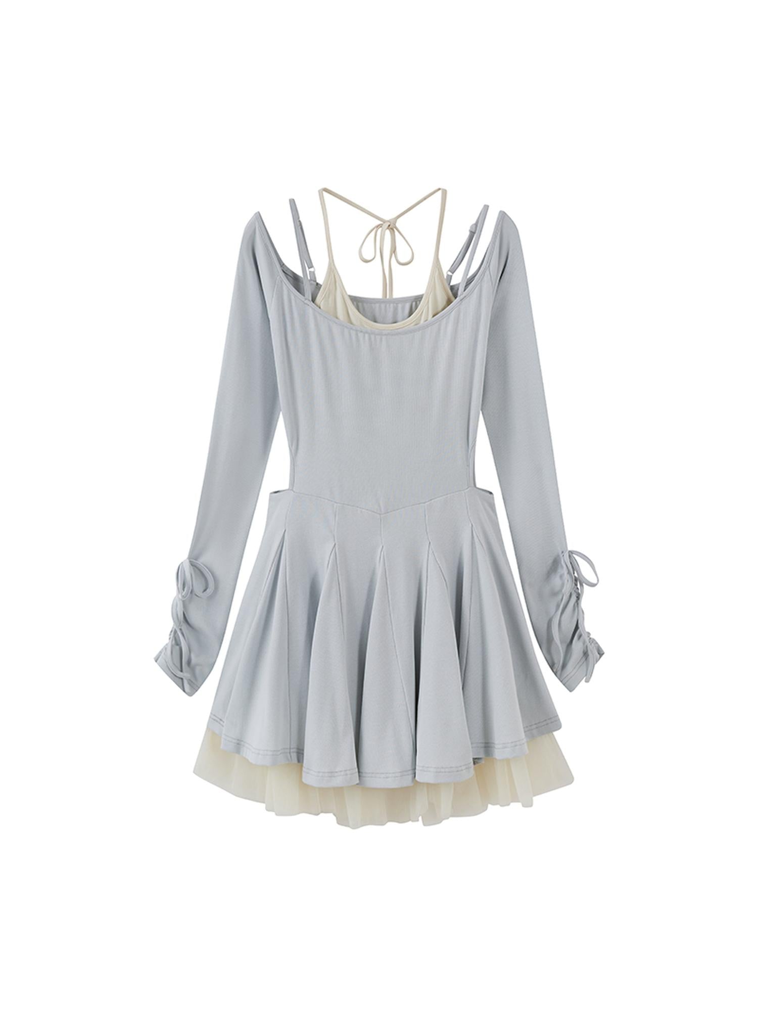 DIDDI MODA Colorblock Halter Ballet Dress With Lace Up Cutout Detail