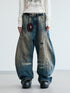 Peoplesense Distressed Yellow Mud Dyed Washed Ripped Unisex Baggy Scimitar Jeans
