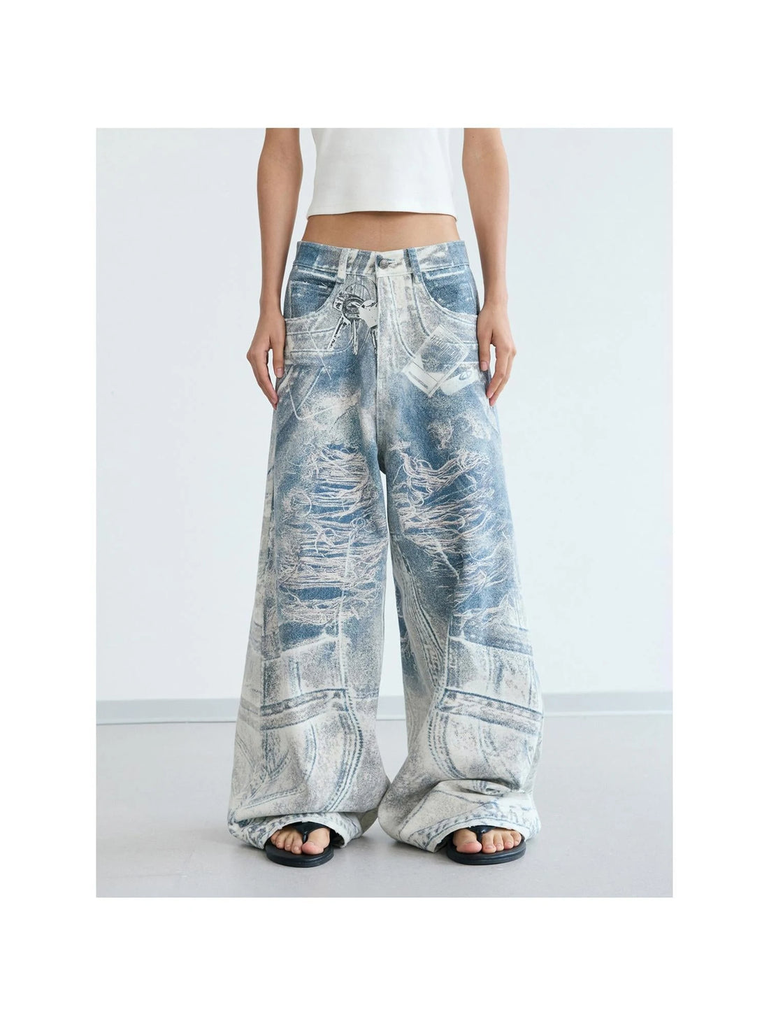 Kangli Printed 3 D Vintage Wide Leg Cotton Pants