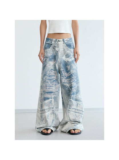 Peoplesense Kangli Printed 3 D Vintage Wide Leg Cotton Pants