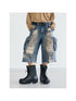 Peoplesense Deconstructed Washed Ripped Cropped Denim Trousers