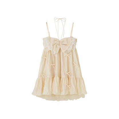 DIDDI MODA Lace Strap Floral Babydoll Dress With Bow Tie Detail