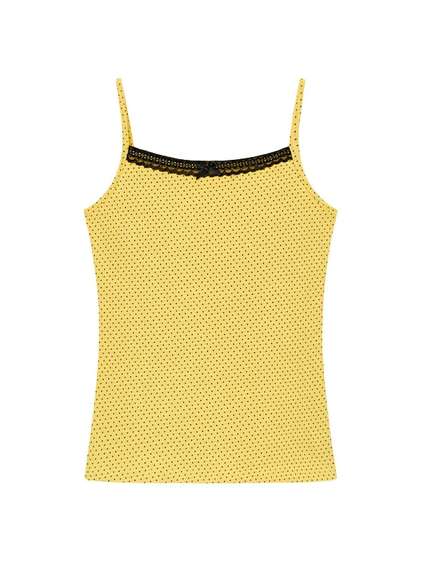 Black Lace Trim Yellow Polka Dot Cami Top