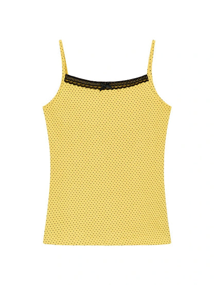 Black Lace Trim Yellow Polka Dot Cami Top