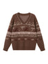 Fair Isle Bow V Neck Knit Sweater