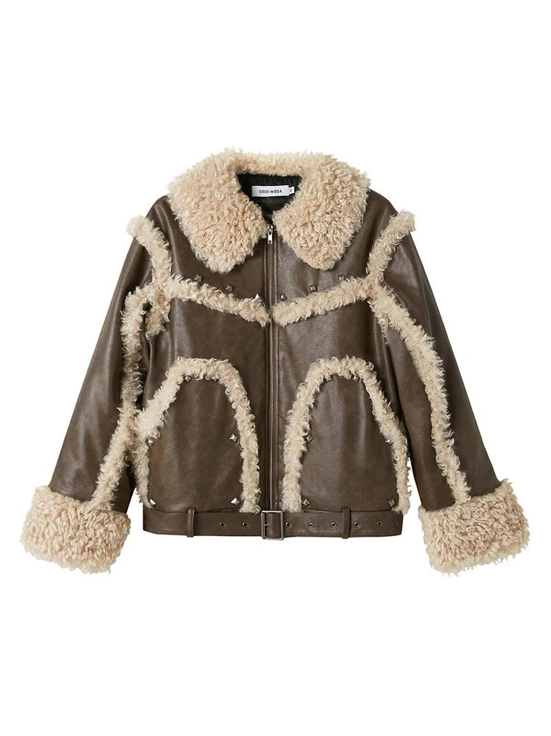 Vintage Shearling Studded Pu Leather Jacket