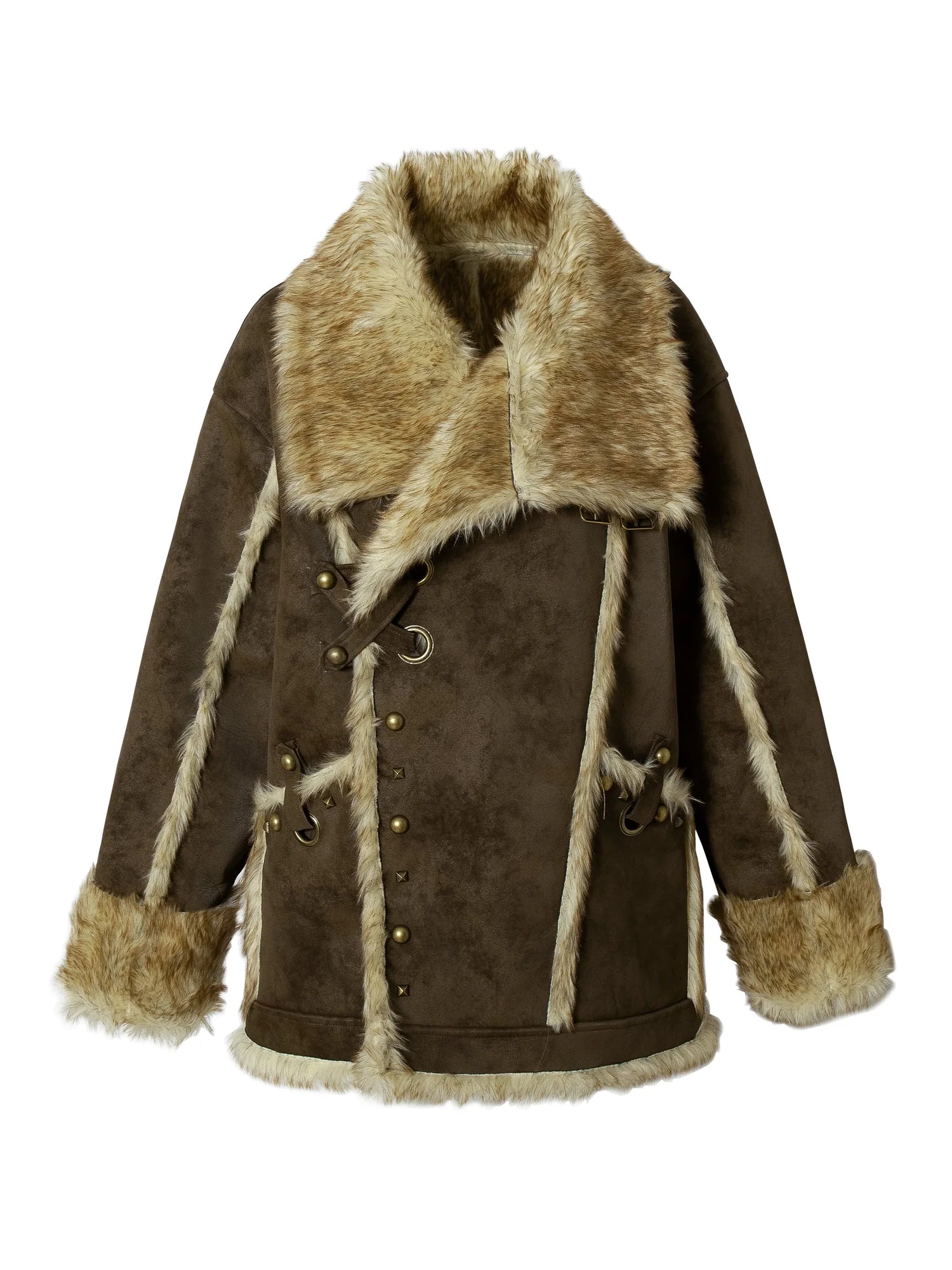 Vintage Punk Faux Fur Coat Women Oversized Eco Jacket Outerwear
