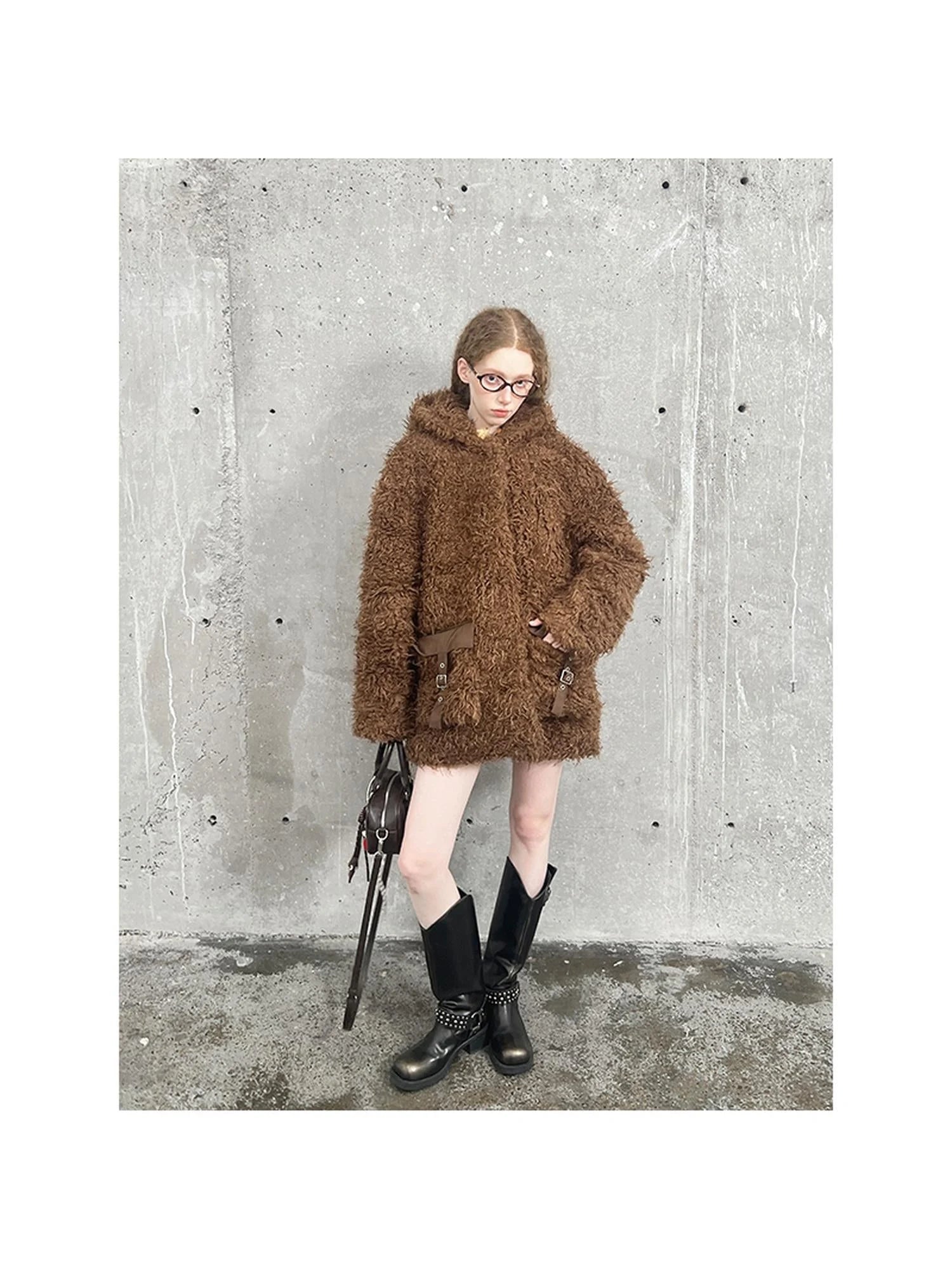 Soft Curly Faux Fur Hooded Coat