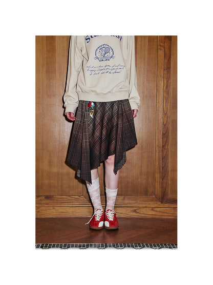 DIDDI MODA Plaid Gradient Asymmetrical Skirt