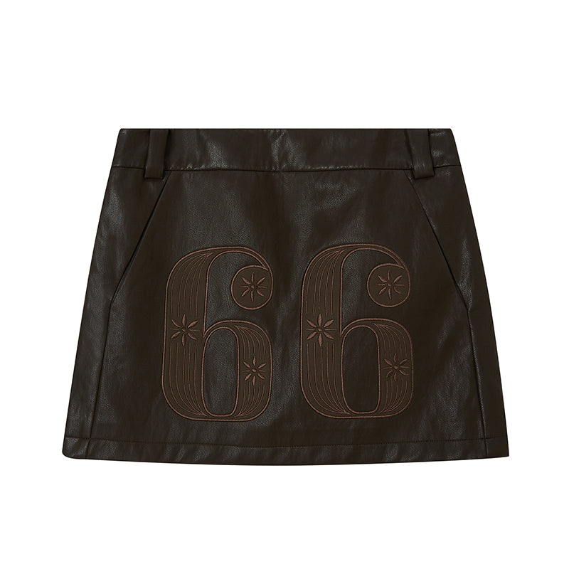 DIDDI MODA Sporty Digital Patchwork PU Skirt
