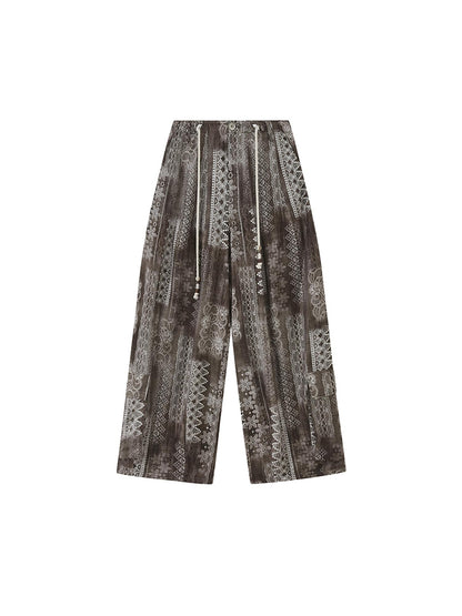 DIDDI MODA Bohemian Print Drawstring Wide Leg Pants