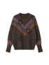 Retro Star V Neck Colorblock Knit Sweater