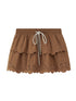 DIDDI MODA Layered Lace Bow Trimmed Hollow Out Cotton Midi Skirt