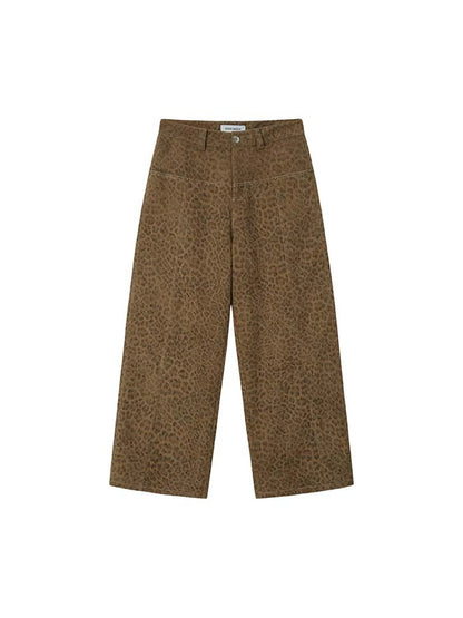 Retro Leopard Flare Pants With Split Detail