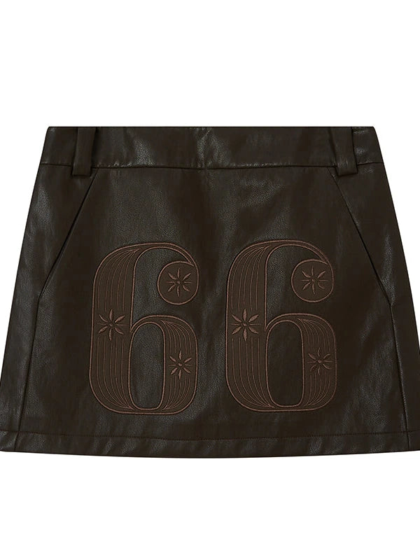 Sporty Digital Patchwork PU Skirt