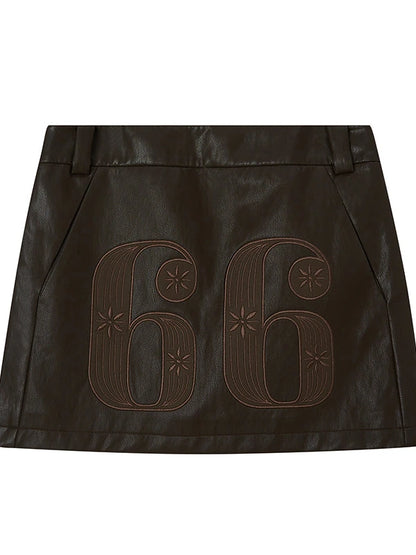 Sporty Digital Patchwork PU Skirt