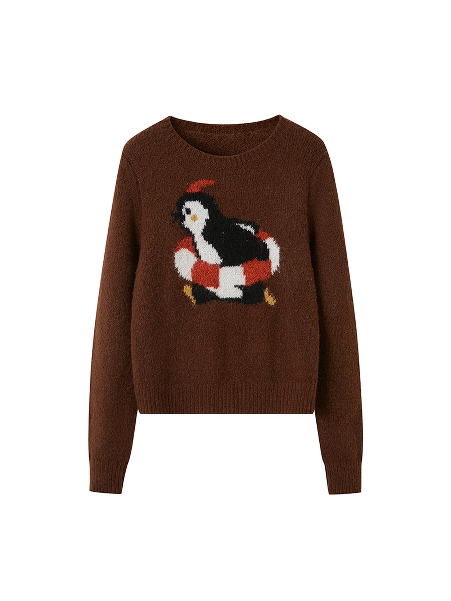 DIDDI MODA Retro Penguin Fair Isle Wool Sweater