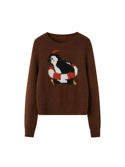 DIDDI MODA Retro Penguin Fair Isle Wool Sweater