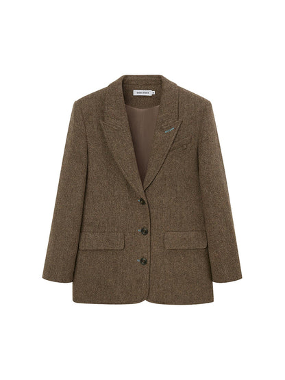 DIDDI MODA Retro Notch Lapel Contrast Buttonhole Wool Blend Blazer